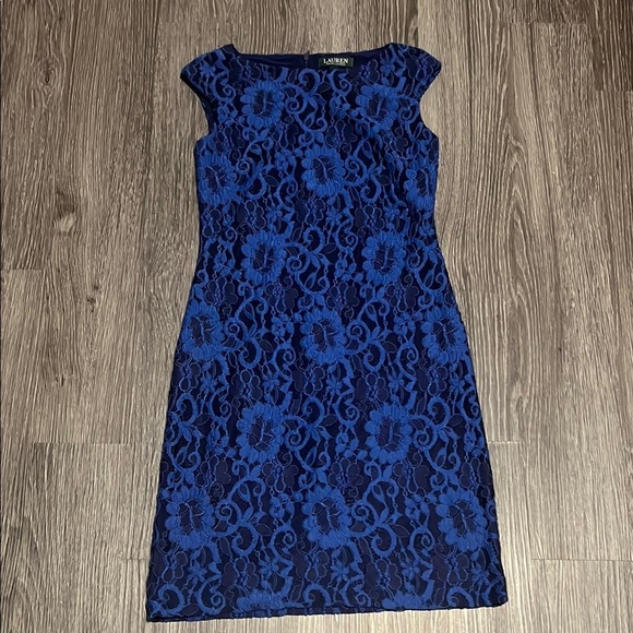 Lauren Ralph Lauren Blue Sheath Midi Dress Bateau Neckline - Picture 2 of 9